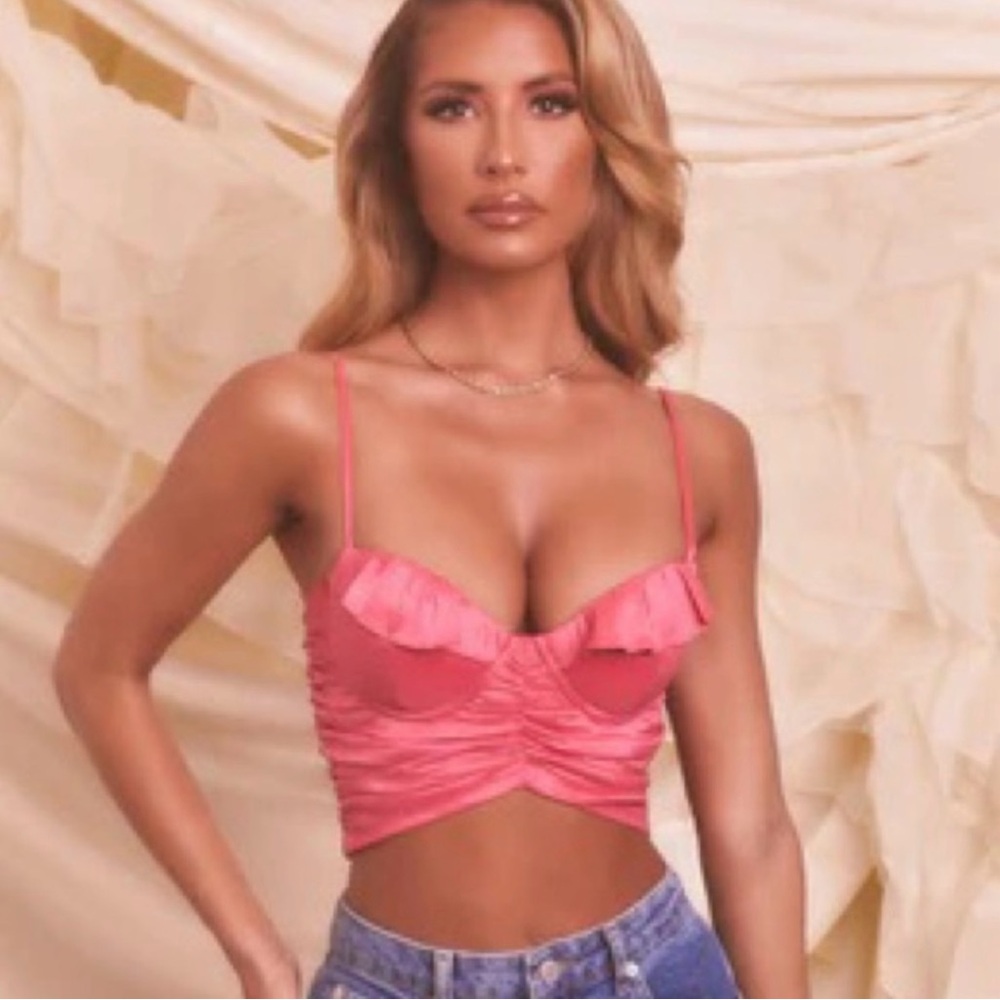 oh polly ruffle crop top hot pink
